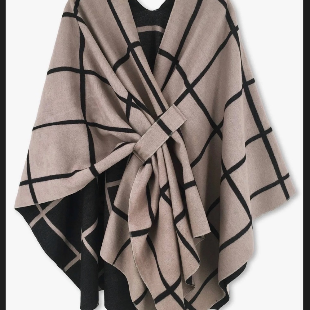Elegant Beige and Black Checkered Women's Wrap